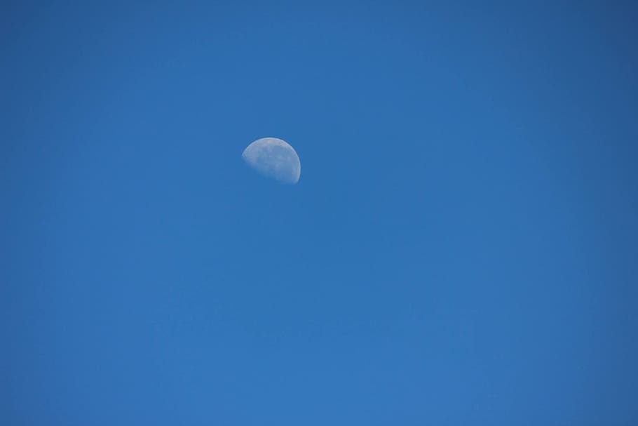 Half, Moon, Blue Sky, astronomy, tranquil scene, space, clear sky HD wallpaper