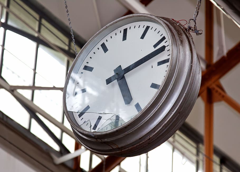 time, clock, defect, showing, industry, factory hall, time indicating HD wallpaper