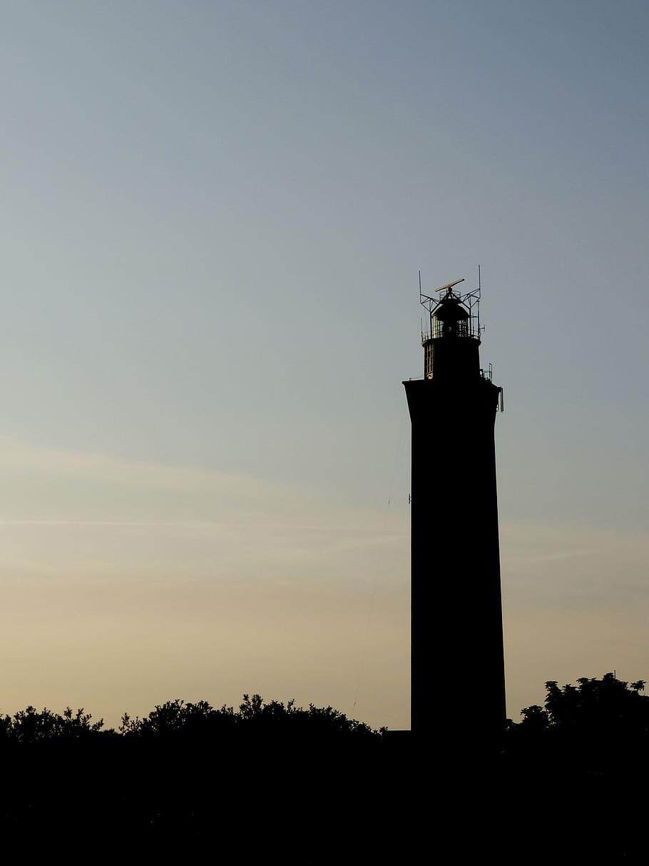 lighthouse, sunset, evening, silhouette, sky, no people, built structure HD wallpaper