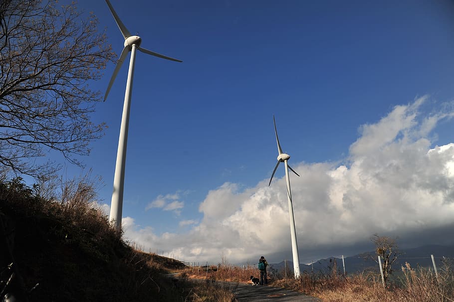 wind turbine, sky, landscape, renewable energy, alternative energy HD wallpaper