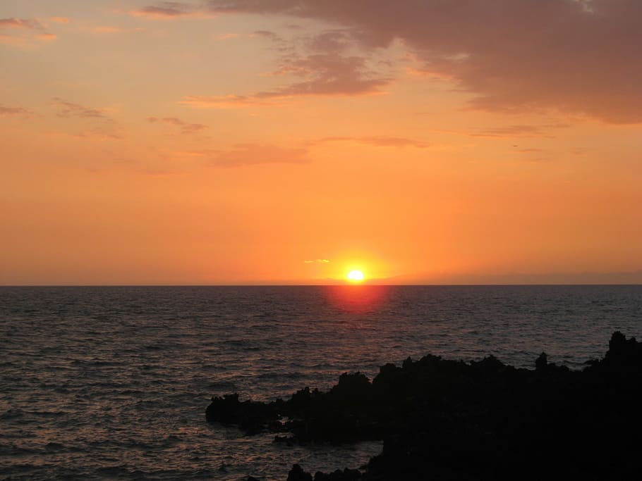 sunset, beach, water, sky, the evening sky, night, outside HD wallpaper