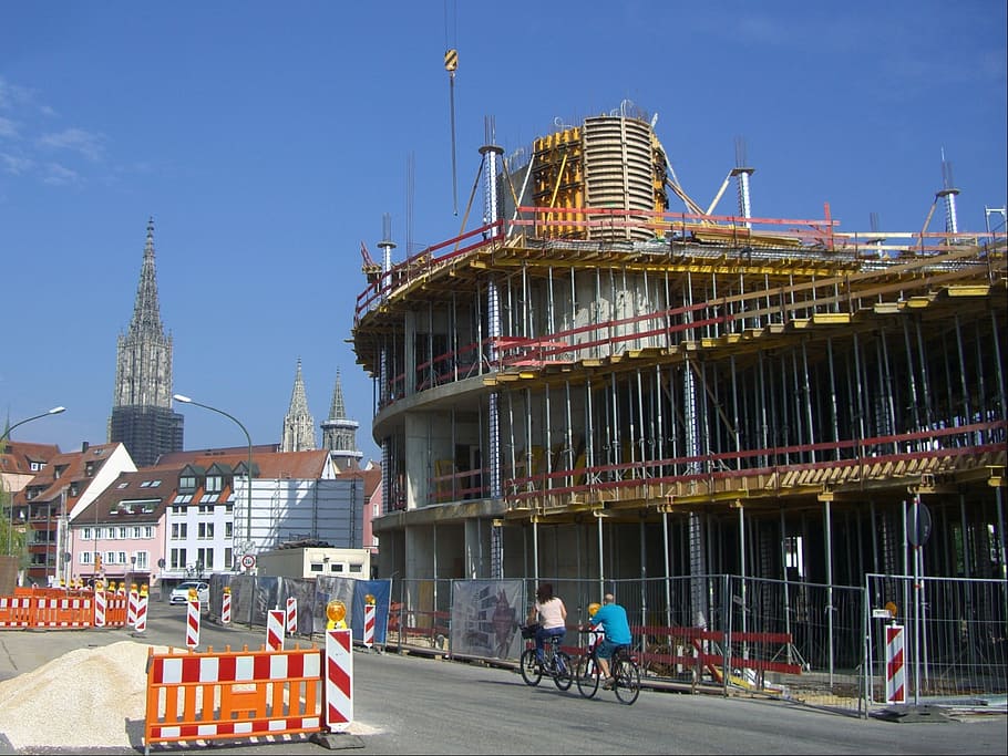 site, construction work, scaffold, münster views, ulm, new ulm, HD wallpaper