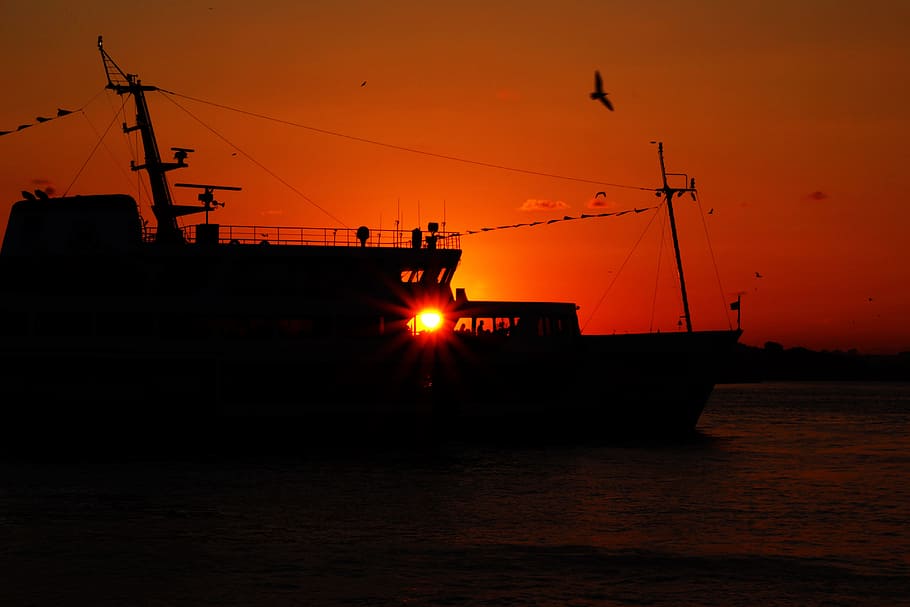 ship, marine, shadow, sky, sunset, solar, beach, turkey, transportation HD wallpaper