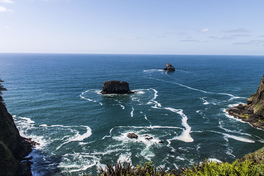 Bay, Ocean, Oregon, Lighthouse, cape mears, sea, nature, travel HD wallpaper