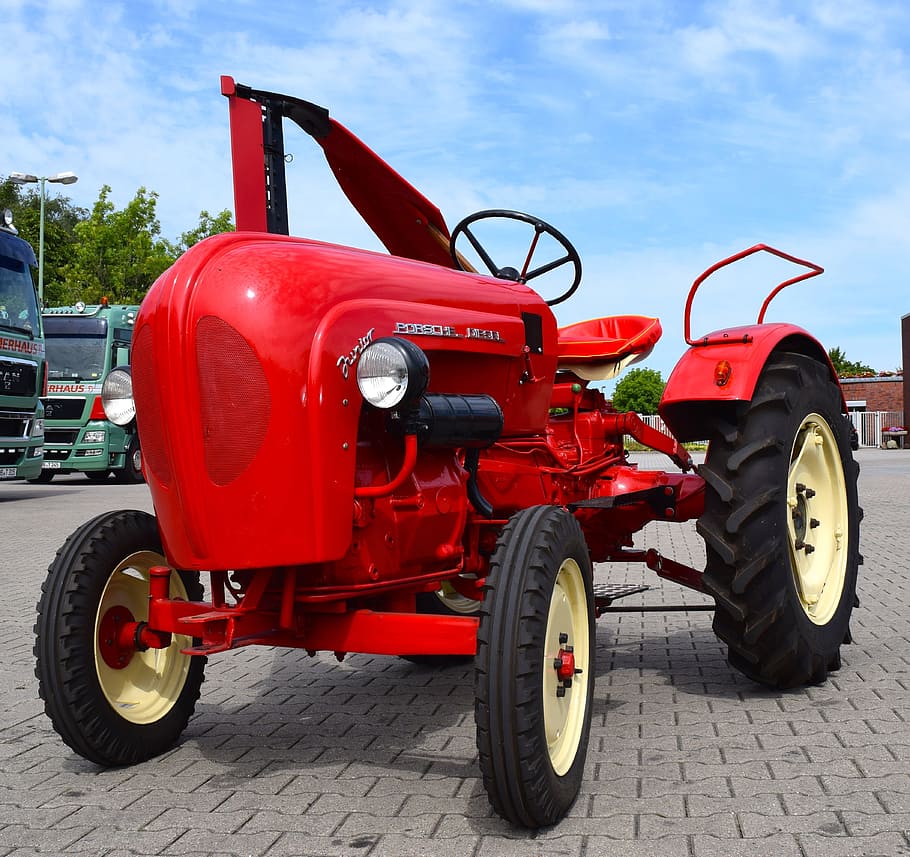 tractor, porsche, oldtimer, red nose, restored, agriculture HD wallpaper