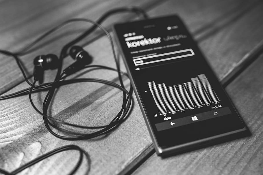 turned-on phone displaying music, equalizer, screen, technology HD wallpaper