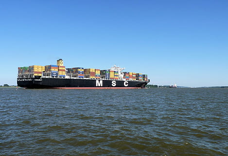 black MSC cruise ship on sea at daytime, Elbe, Ship, Container HD wallpaper