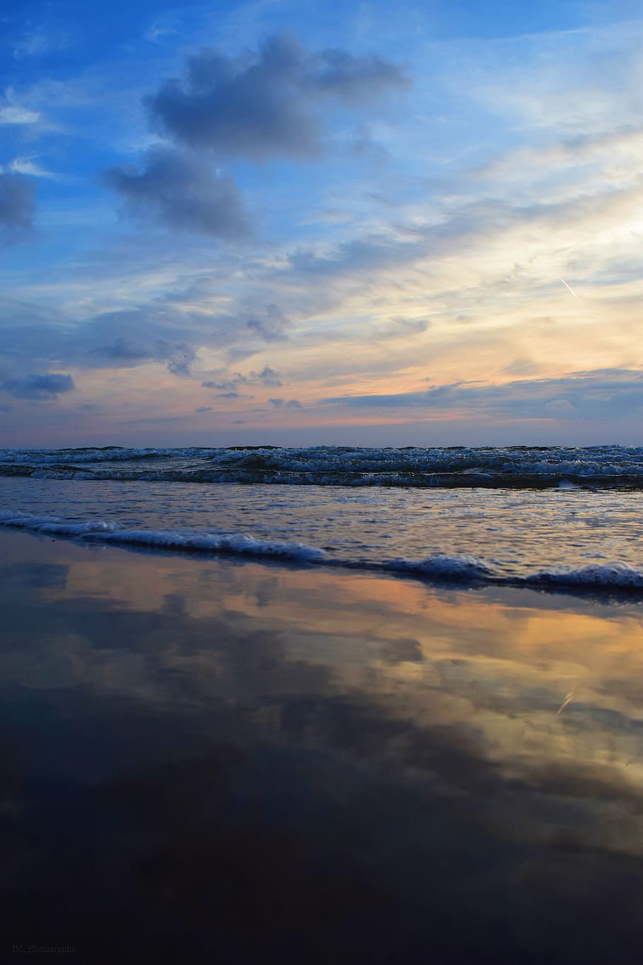 sea, water, sunset, reflections, wave, blue, sky, beach water HD wallpaper