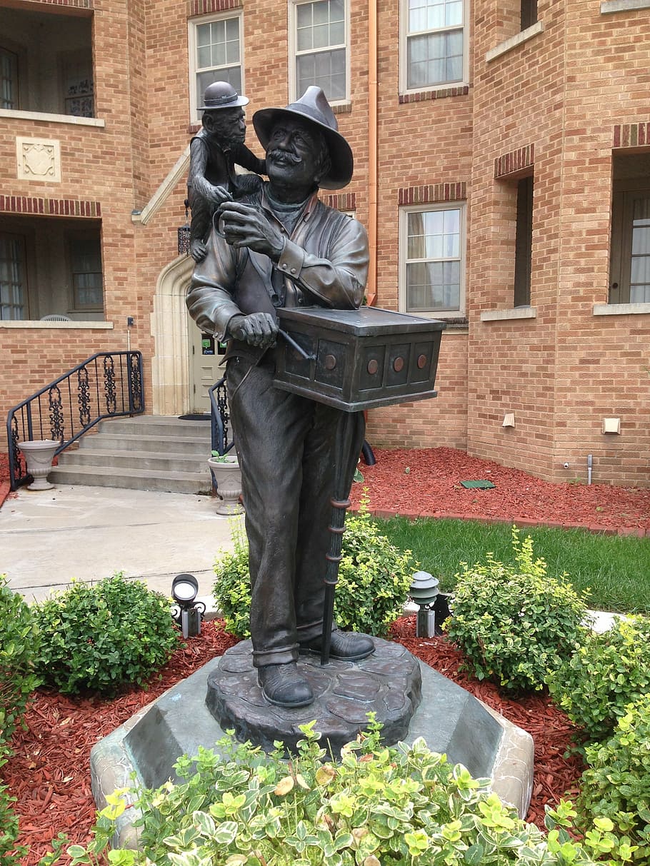 organ grinder, monkey, immigrant, statue, bronze statue, monument HD wallpaper