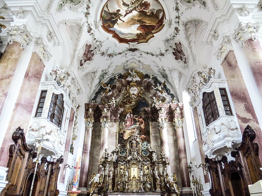 church, nesselwang, inside, interior, house of worship, altar HD wallpaper
