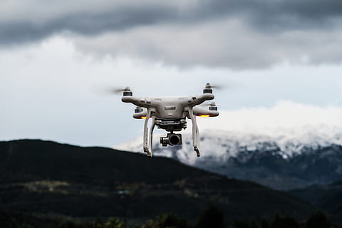 flying white quadcopter drone at daytime, DJI Phantom Drone, sky HD wallpaper