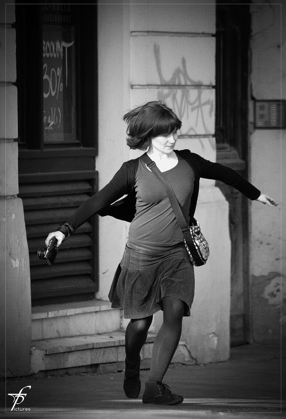HD wallpaper: Girl, Woman, Street Life, Downtown, black and white ...