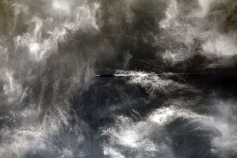 nature, weather, sky, cloud, the plane, streak, the background HD wallpaper