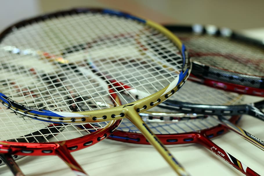 assorted-color badminton rackets, Bat, strings, sport, movement
