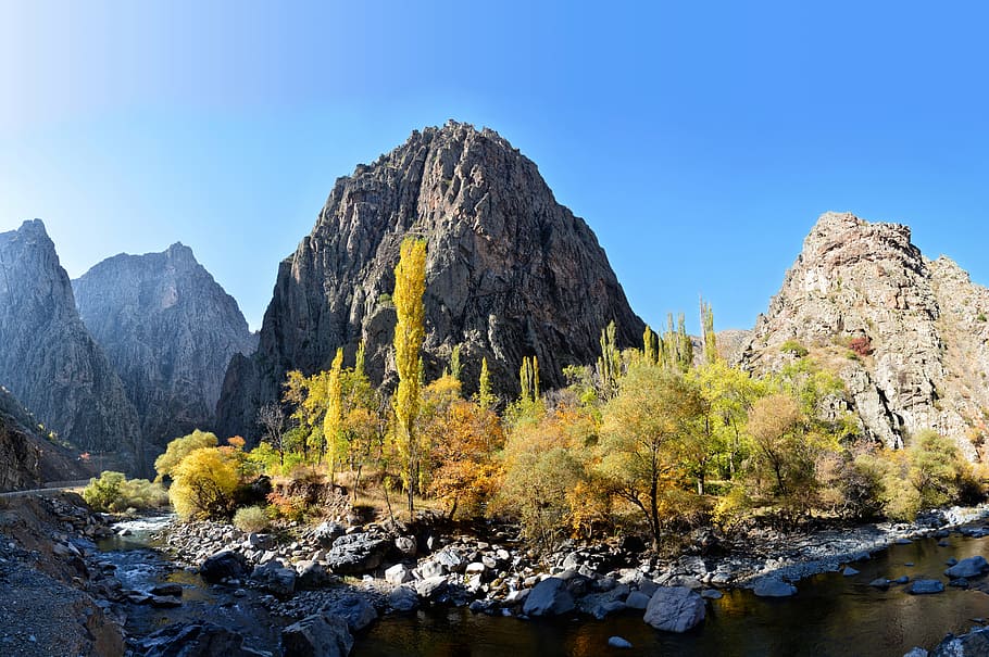 body of water near trees and rock hills, turkey, coruh river, HD wallpaper