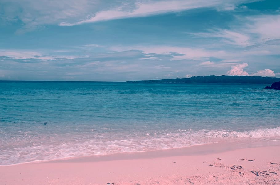 Body of Water, beach, clouds, daylight, horizon, island, mountains HD wallpaper