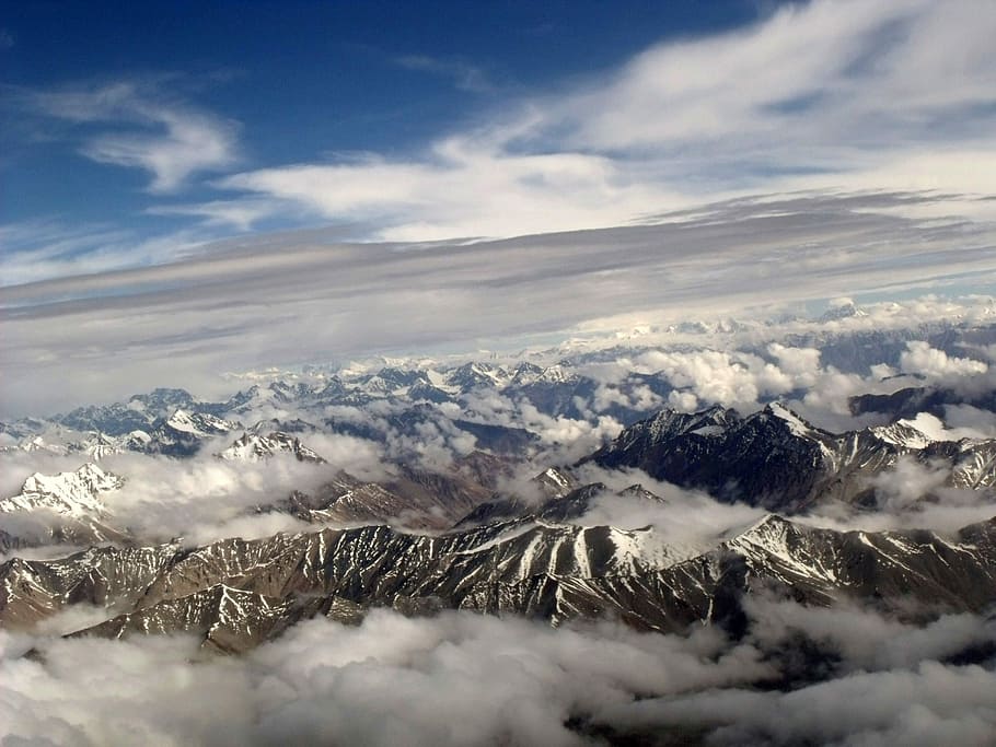 Top of the Himalayan Mountains from India, clouds, photos, landscape