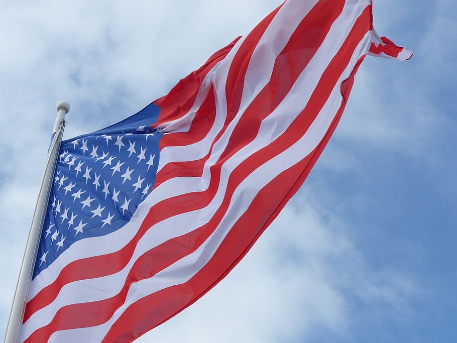 USA flag waving on flagpole, american, american flag, stars, symbol