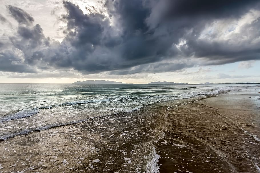 beach, saunders beach, dull day, water, cloud - sky, sea, scenics - nature, HD wallpaper