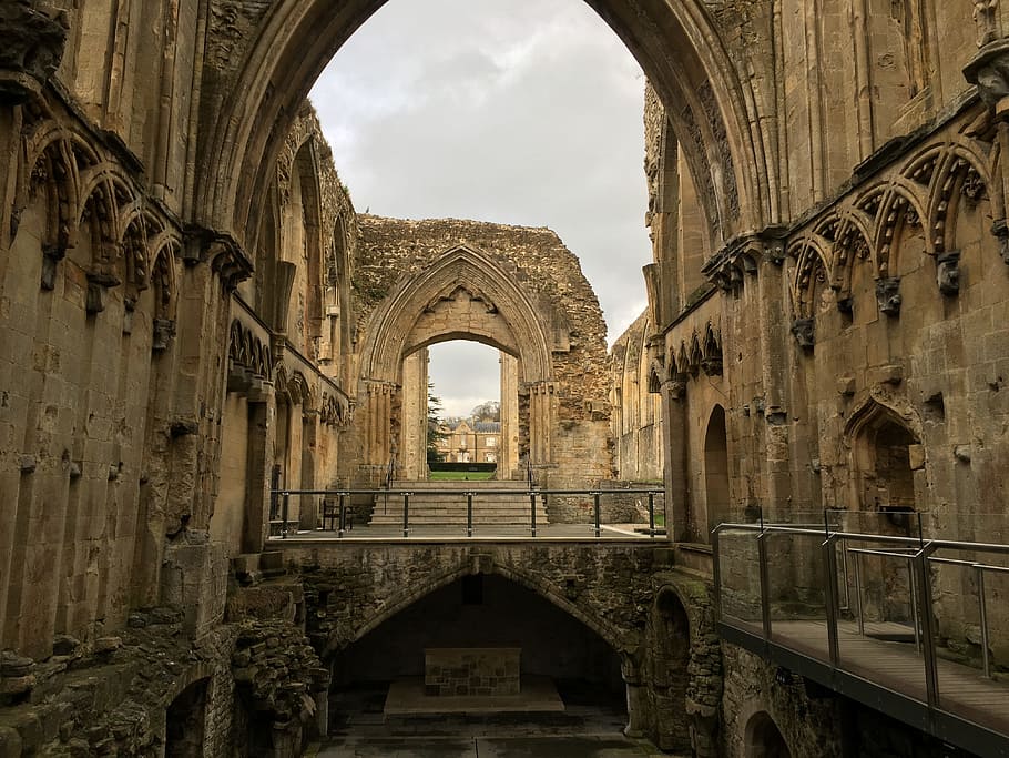 Glastonbury, Abbey, England, arch, architecture, history, built structure, HD wallpaper