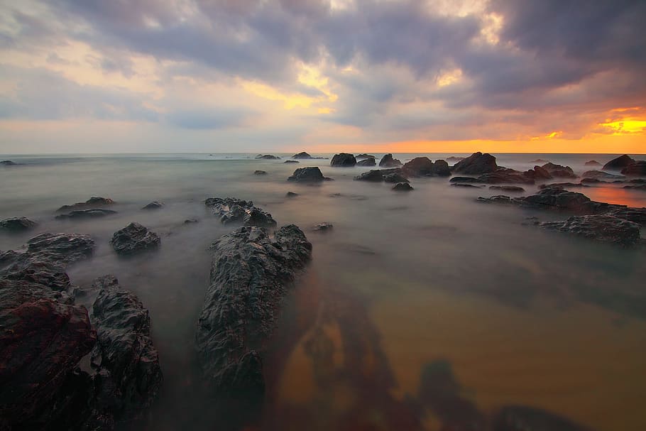 sea, nature, sky, water, clouds, coast, horizon, idyllic, ocean HD wallpaper