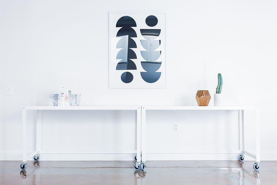 white rolling desks, architecture, building, infrastructure HD wallpaper