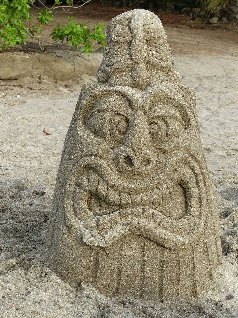 Sand, Figure, Beach, Face, sand sculpture, holiday, summer HD wallpaper