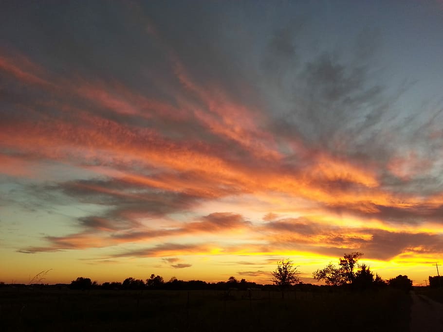 Sunset, Clouds, Landscape, View, silhouette, orange color, scenics HD wallpaper