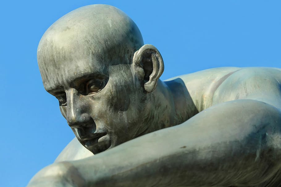 gray concrete statue during daytime, sculpture, head, face HD wallpaper