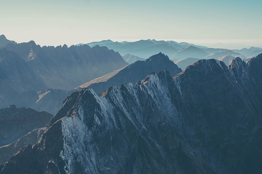 aerial view of mountain, mountain range, landscape, panorama HD wallpaper
