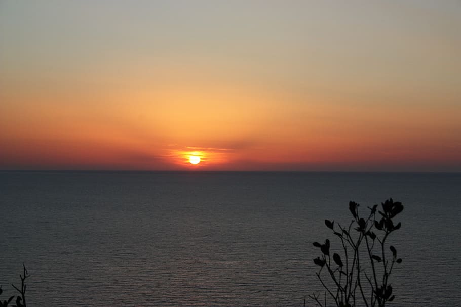 sun, red, sunset, sea, horizon, sky, scenics - nature, horizon over water HD wallpaper