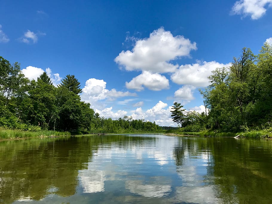 minnesota, lakes, blue sky, clouds, nature, outdoors, river HD wallpaper