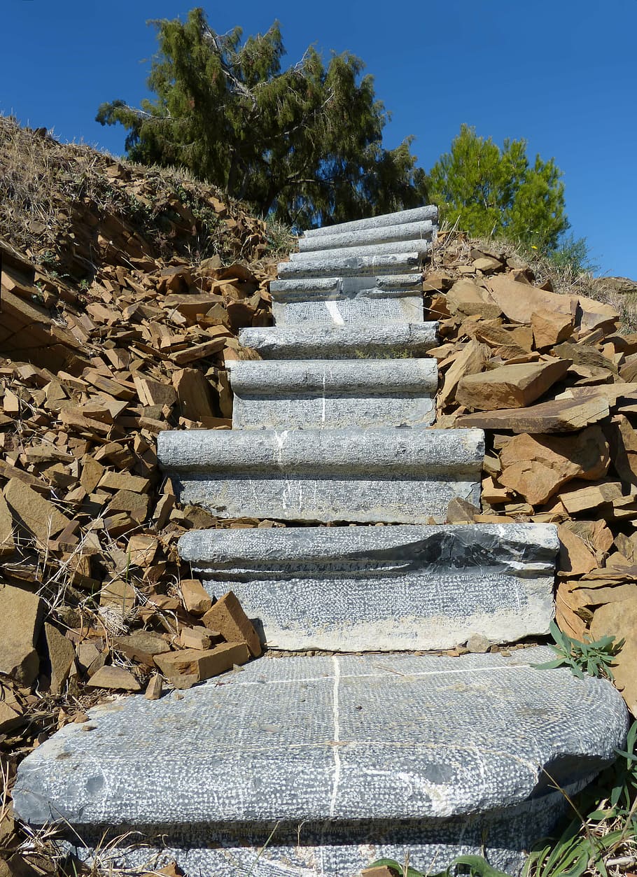 ladder, rocks, sky, symbol, metaphor, religion, nature, stack HD wallpaper