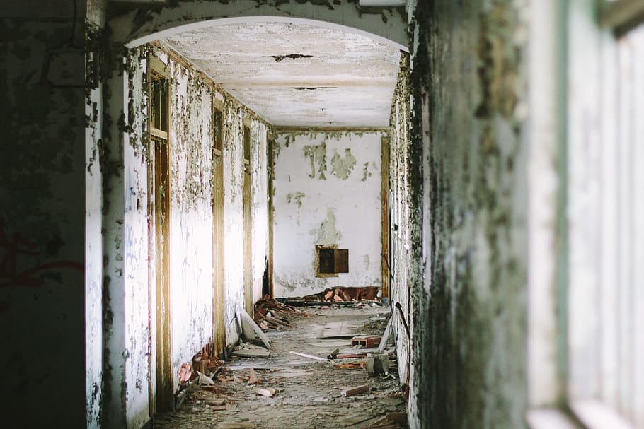 dirty, building, wall, rustic, abandoned, decay, doorway, eerie HD wallpaper