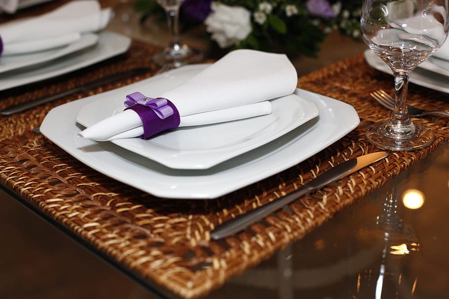 buffet, party, plate, glass, table, indoors, no people, place setting HD wallpaper