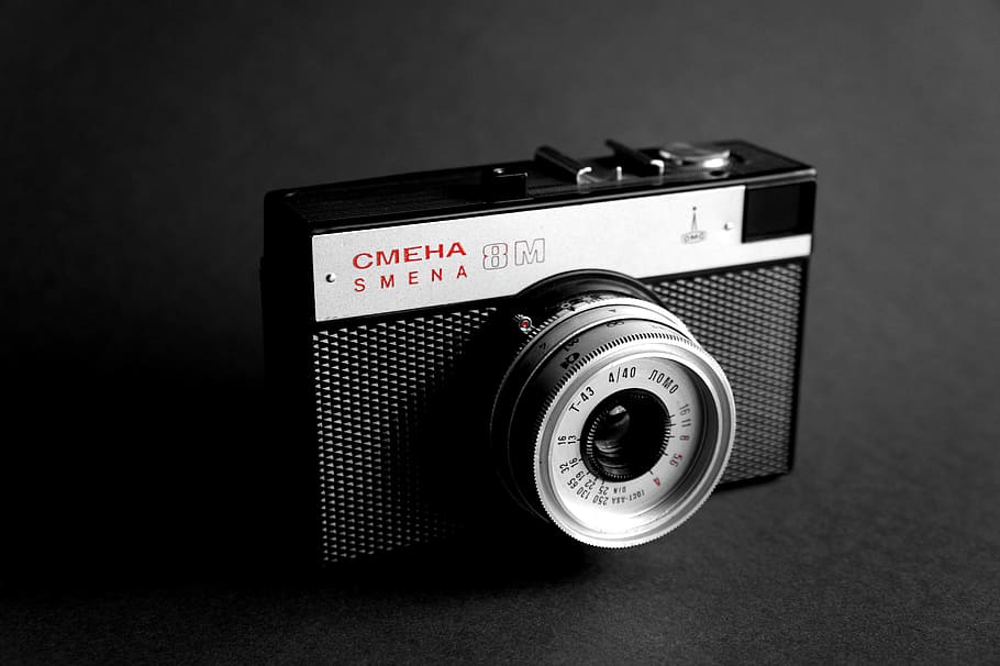 Old, Camera, Black, White, black and white, red, russian, old-fashioned HD wallpaper