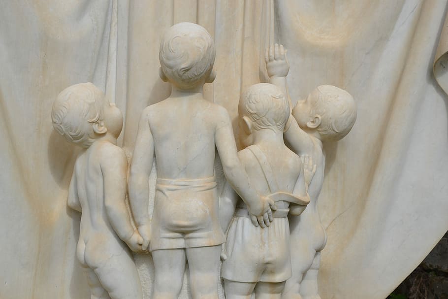 Children, Stone, Steinmetz, Statue, cemetery, mourning, stone figures, HD wallpaper