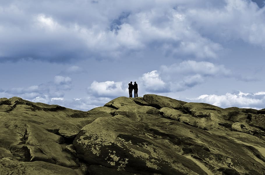 stone, clouds, people, sky, adrenaline, rock, hobby, tourism HD wallpaper