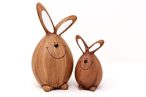 two brown wooden animal decors, rabbit, easter bunny, funny HD wallpaper