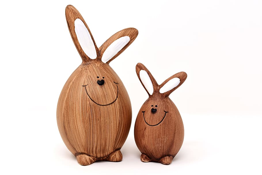 two brown wooden animal decors, rabbit, easter bunny, funny HD wallpaper