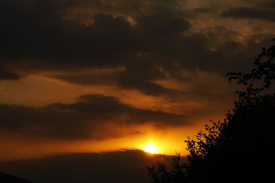 Sunset, Clouds, abendstimmung, nature, silhouette, dramatic sky HD wallpaper