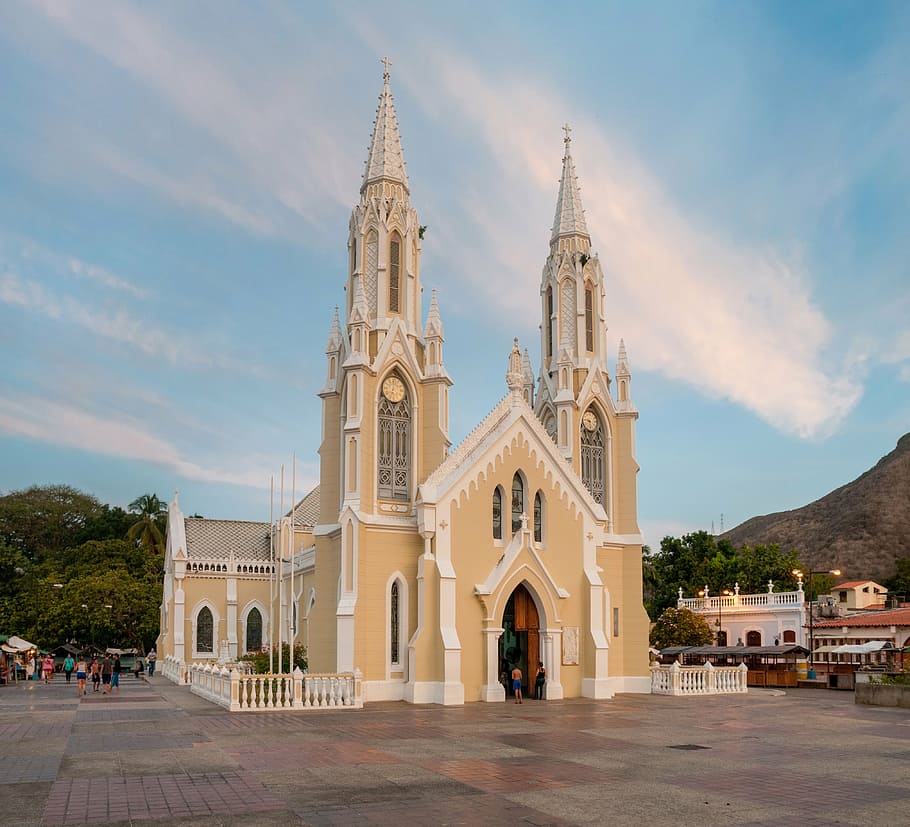 beige cathedral beside mountain, basilica of our lady of the valley, HD wallpaper