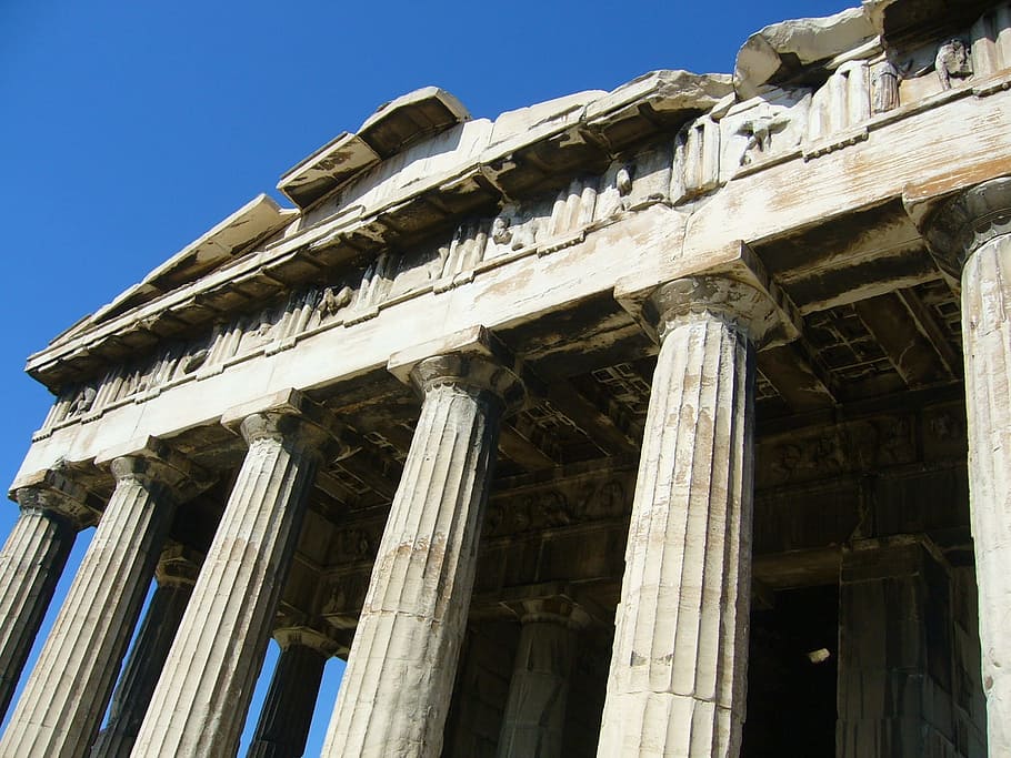 greece, rom, blue, sky, column, architecture, architectural column HD wallpaper