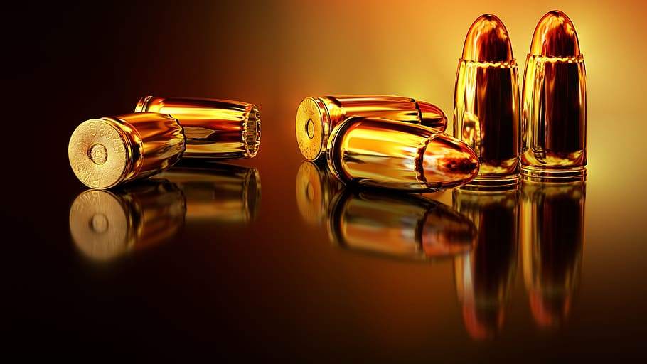 six ammunition bullets, six gun, cartridges, weapon, war, hand gun