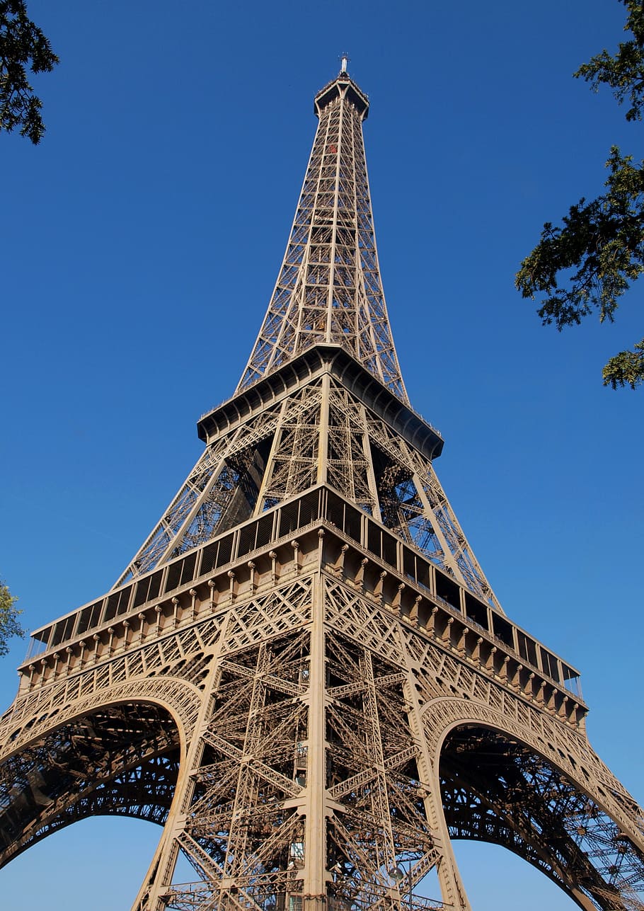 the eiffel tower, view, up, architecture, sky, built structure HD wallpaper