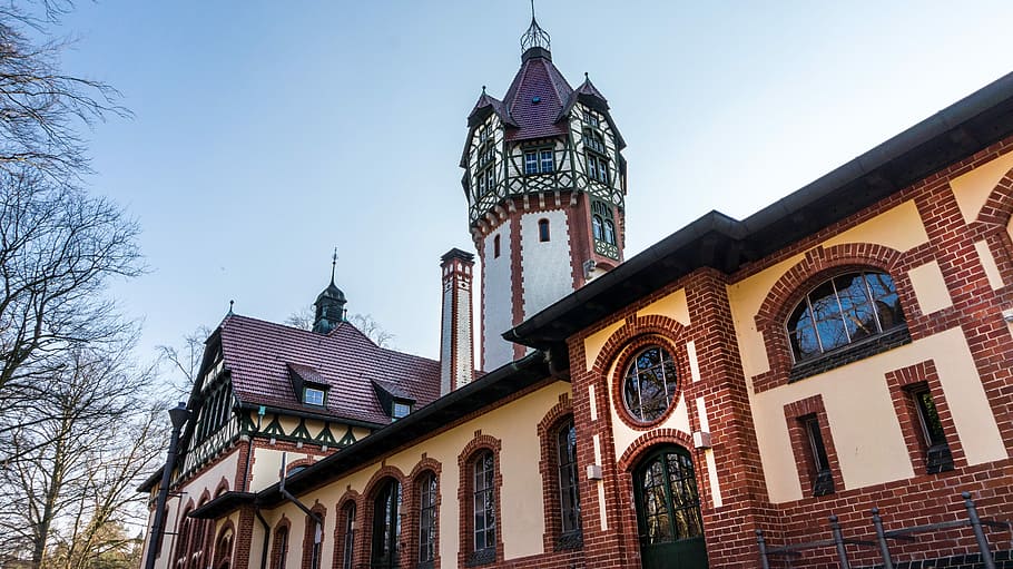architecture, old, home, brick, tower, window, facade, truss HD wallpaper