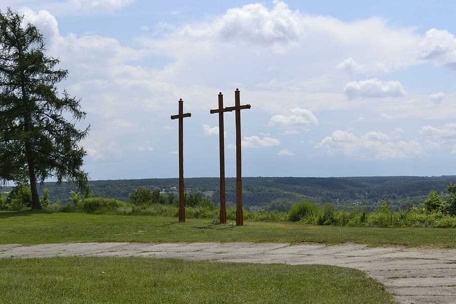 Three Crosses, Janowiec, Panorama, sky, no people, cloud - sky, HD wallpaper