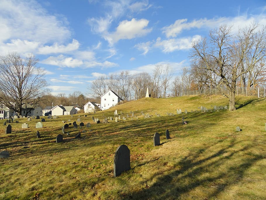 Massachusetts, Landscape, Clouds, sky, cemetery, buildings HD wallpaper