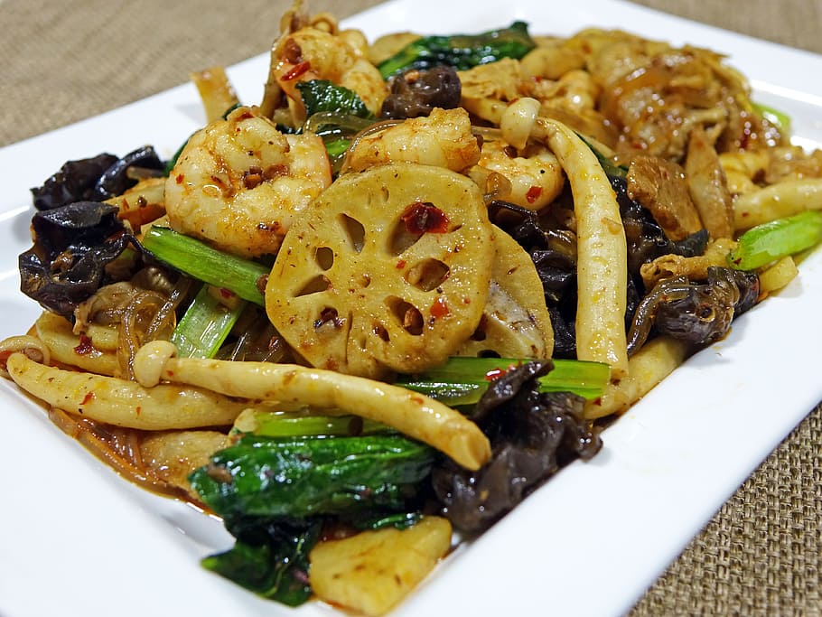 cooked food platter, 麻辣, spicy, vegetables, mushroom, fried, HD wallpaper