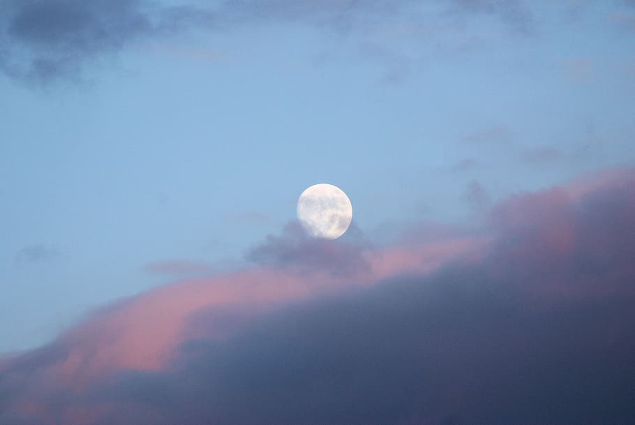 clouds, sky, blue, moon, full moon, bright, space, cloud - sky HD wallpaper